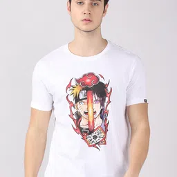 Bushirt Men White Sasuke Naruto Printed Cotton T-shirt-image-11
