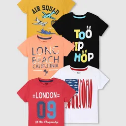 max Boys Pack of 5 Printed Round Neck Cotton T-shirts-20