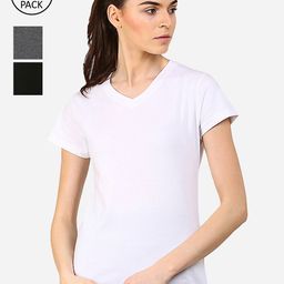 appulse Women Pack Of 3 White & Grey V-Neck Slim Fit Running T-shirt-image-65