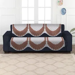 SOKNACK 2-Pcs White & Brown Ultra Punched Printed Soft Velvet 3-Seater Sofa Covers-5