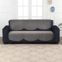 SOKNACK Grey 3 Seater Quilted Velvet Sofa Covers-image-61