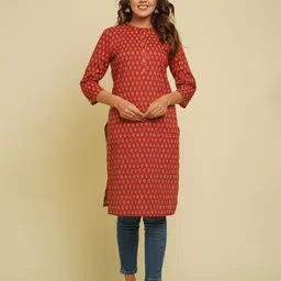CRAFTED FOR YOU Women Maroon Floral Printed Pure Cotton Kurta-image-90