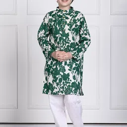 THE PONY & PEONY CO. Boys Floral Printed Mandarin Collar Regular Kurta with Pyjamas-picture-14