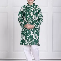 THE PONY & PEONY CO. Boys Floral Printed Mandarin Collar Regular Kurta with Pyjamas-picture-15