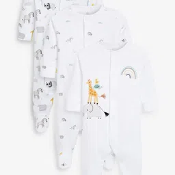 NEXT Kids Printed Pure Cotton Pack of 3 Sleepsuits-image-75