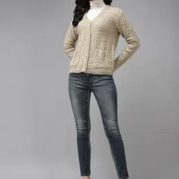 Cayman Women Beige Self Design Pocket Cardigan-picture-21