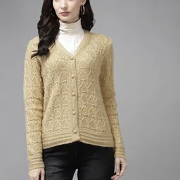 Cayman Women Beige Self Design Cardigan-59