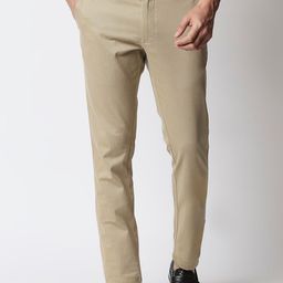Basics Men Khaki Solid Tapered Fit Trousers-image-16