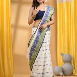 DESH BIDESH Ethnic Motifs Woven Design Pure Cotton Taant Saree-image-85
