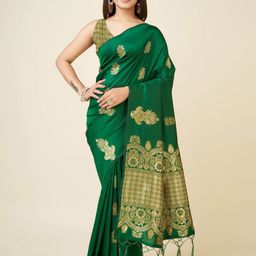 RAJ DHARMA SILK Ethnic Motifs Woven Design Zari Banarasi Saree-image-34