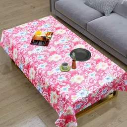 Dakshya Industries Pink & White Floral Printed Waterproof 4-Seater Table Cover-53