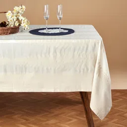 Fabindia Off White Self-Design Cotton Rectangular 4-Seater Table Cover-picture-25