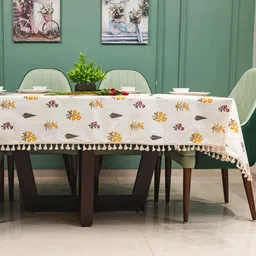 URBAN SPACE Yellow & White Floral Printed Pure Cotton 6-Seater Table Covers-34