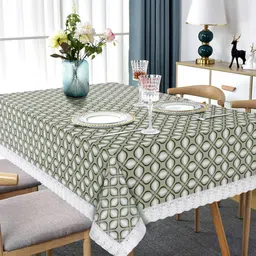 DREAM WEAVERZ Grey & White Floral Printed Waterproof 6-Seater Table Cover-image-36