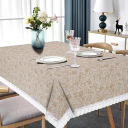 DREAM WEAVERZ Beige & Grey Floral Printed Waterproof 6-Seater Table Cover-image-94