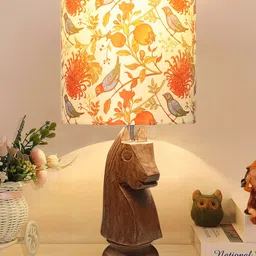 Homesake Red & Brown Rustic Wood Base Fabric Shade Traditional Table Lamp-47