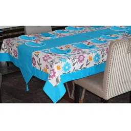 Lushomes Blue & White 14 Pieces Floral Printed Cotton 12-Seater Table Linen Set-43
