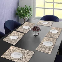 Dakshya Industries Gold-Coloured 6 Pieces Floral Rectangular Table Placemats-26