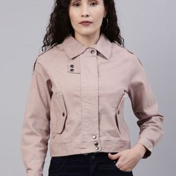 Campus Sutra Women Peach-Coloured Windcheater Crop Outdoor Tailored Jacket-image-28