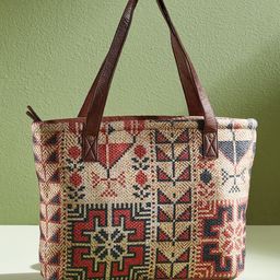 Mona B Beige Floral Printed Upcycled Canvas Tote Bag-14