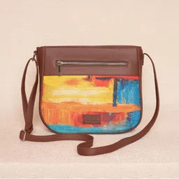 ZOUK Multicoloured Colourblocked Structured Sling Bag with Tasselled-79