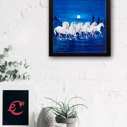 eCraftIndia Blue & White Seven Running Lucky Horses Satin Matt Texture UV Wall Art-picture-50