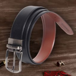 LOUIS STITCH Men Black Textured Leather Reversible Formal Belt-image-20