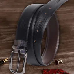 LOUIS STITCH Men Black Textured Leather Reversible Belt-image-103