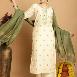 Tulsattva Floral Embroidered Regular Thread Work Kurta With Palazzos & Dupatta-24