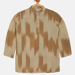 PAROKSH Boys Mustard Yellow Dyed Pure Cotton Ikat straight Kurta-35