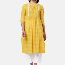 RANGMANCH BY PANTALOONS Checked Pure Cotton Kurta-image-68