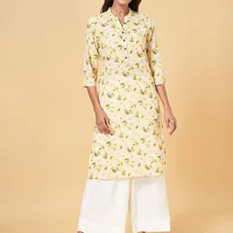 RANGMANCH BY PANTALOONS Floral Printed Mandarin Collar Pure Cotton Straight Kurta-picture-19