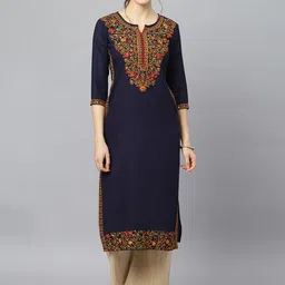 FASHION DEPTH Women Green Ethnic Motifs Yoke Design Keyhole Neck Thread Work Kurta-image-96