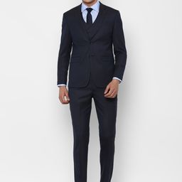 Louis Philippe Men Navy Blue Solid Slim-Fit Single-Breasted Three-Piece Formal Suit-image-70