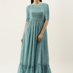 Ethnovog Abstract Printed Gathered Or Pleated Georgette Maxi Dress-picture-5