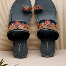 PANAHI Women Navy Blue Embellished Ethnic One Toe Flats-image-27