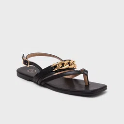 20Dresses Women Black Chainlink Embellished Open Toe Flats-image-53