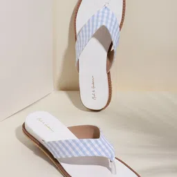 Mast & Harbour Women Blue & White Checked Open Toe Flats-29