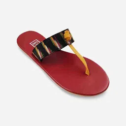 POSTCARD Women Maroon Colourblocked T-Strap Flats-18