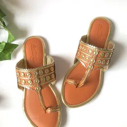 Sole House Women Tan Filigree Kolapuri One Toe Flats-94