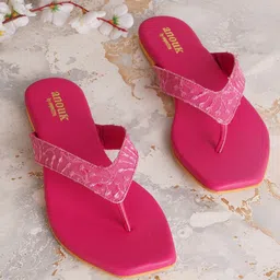 Anouk Fuchsia Embroidered Fabric Open Toe Flats-39