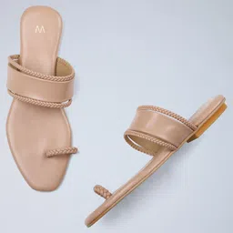 W Women Pink Solid PU One Toe Flats-image-88