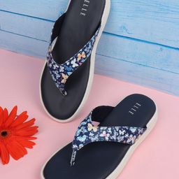 ELLE Women Navy Blue Printed Synthetic Open Toe Flats-12