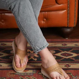 Mast & Harbour Beige Textured Open Toe T-Straps Flats-7