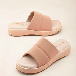 Mast & Harbour Peach Coloured Open Toe Flats-image-36