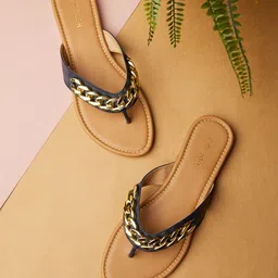 Vishudh Women Navy Blue Embellished Open Toe Flats-26
