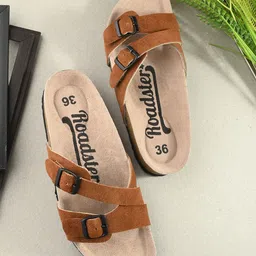 The Roadster Lifestyle Co. Buckle Detail Leather Open Toe Flats-57