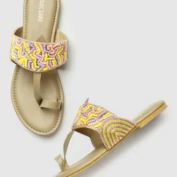 Marc Loire Women Beige Ethnic One Toe Flats-image-76
