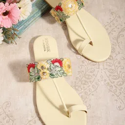 Anouk Women Yellow & Red Floral Embroidered Ethnic One Toe Flats-1