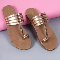 Anouk Rose Gold-Toned Textured One Toe Flats-30